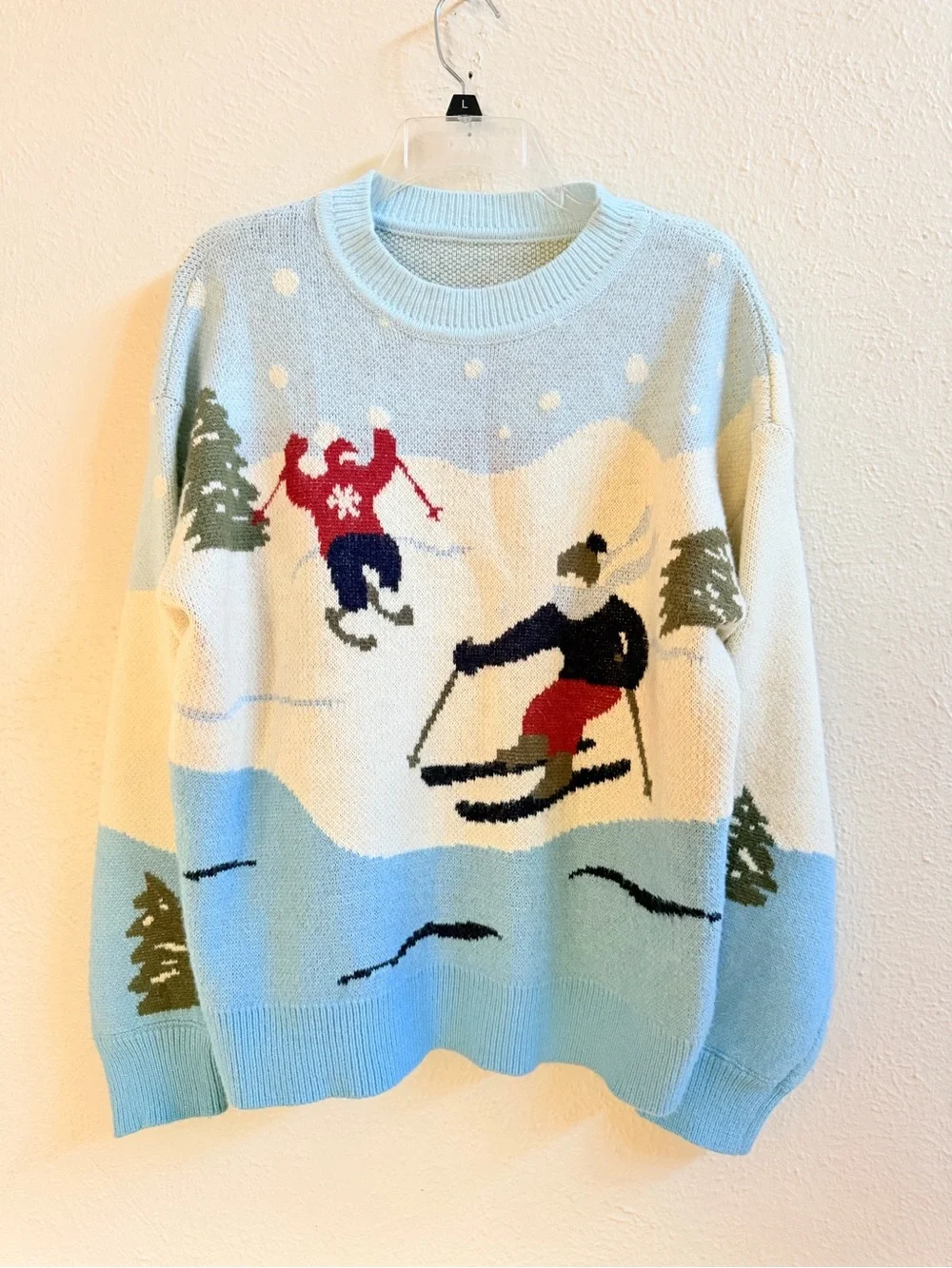 Cider white blue crew neck ski sweater
